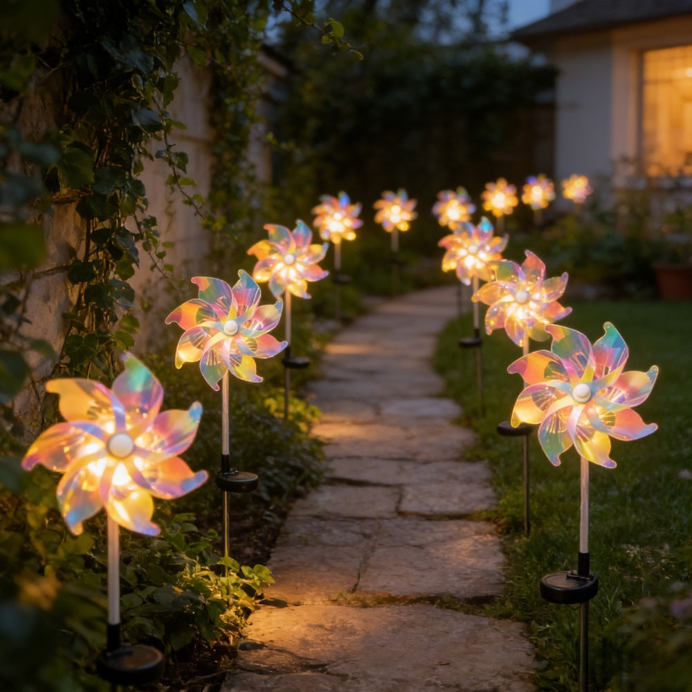 LED Solar-Powered Spinning Pinwheel Pathway Stake Lights Stornfield