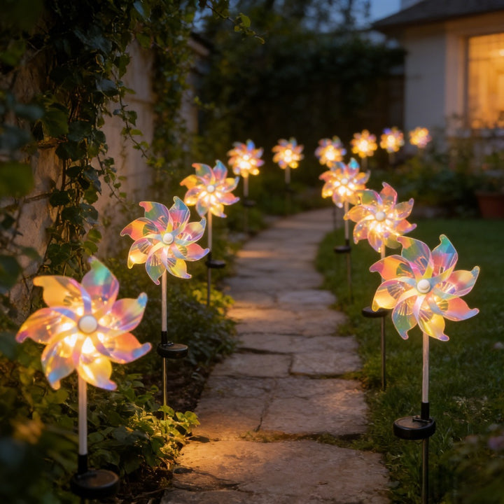 LED Solar-Powered Spinning Pinwheel Pathway Stake Lights Stornfield