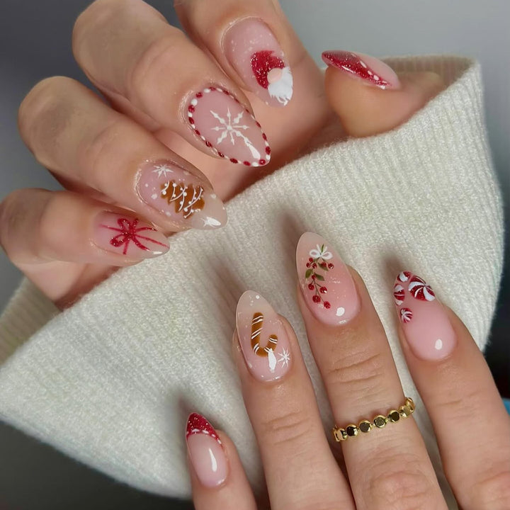 Artificial nail set with festive motifs and glitter accents Stornfield