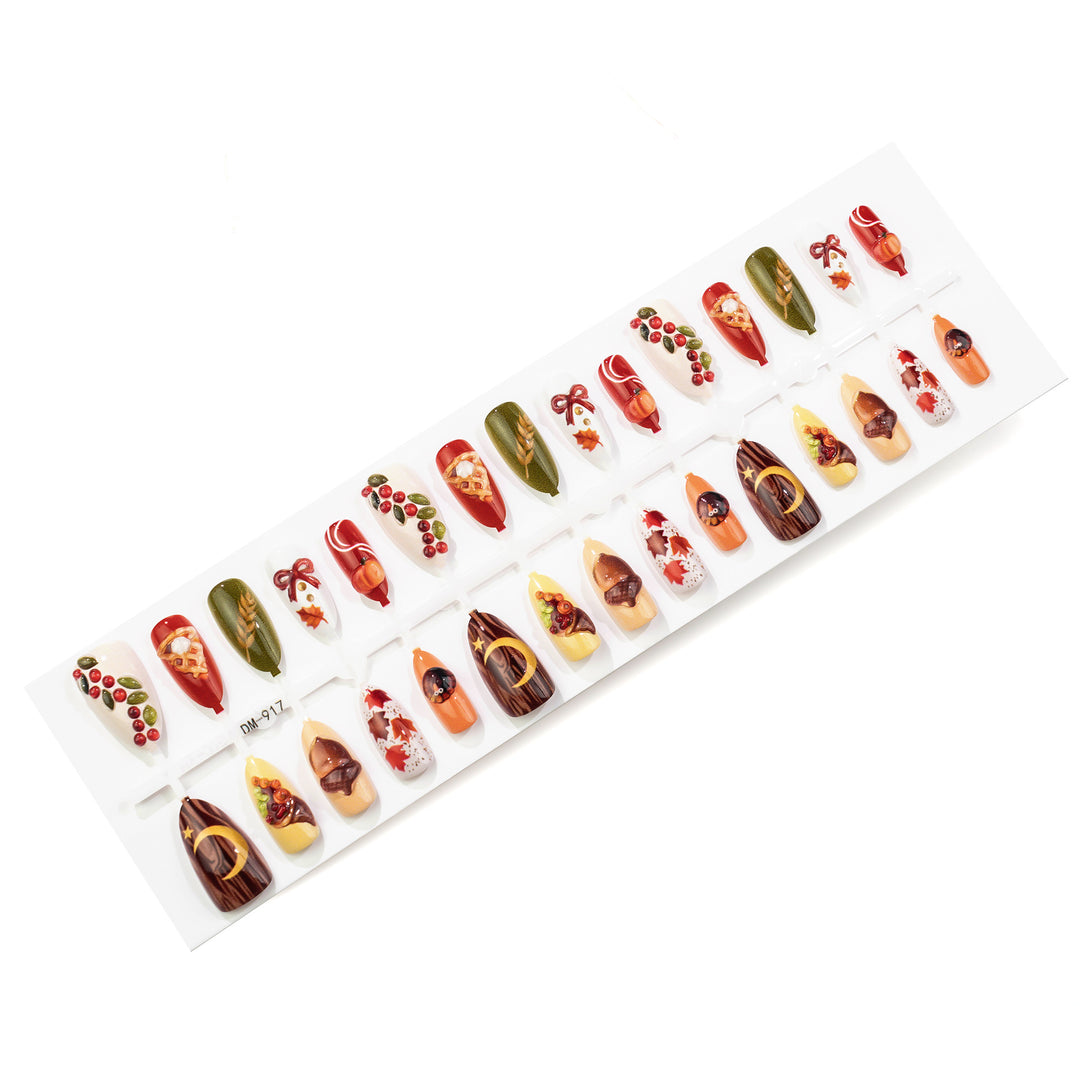 Festive Autumn-Themed Press-On Nail Art Set Stornfield