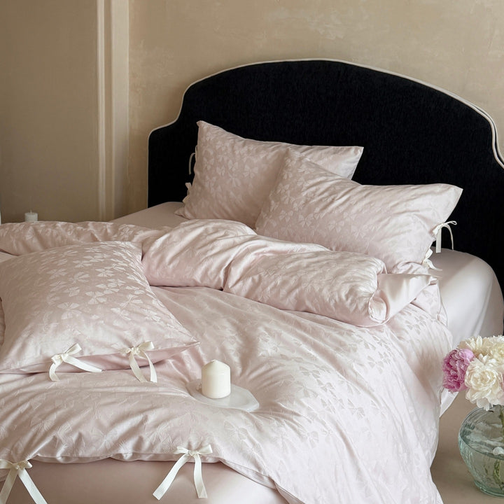 Jacquard Butterfly Duvet Cover Set with Ribbon-Tie Shams