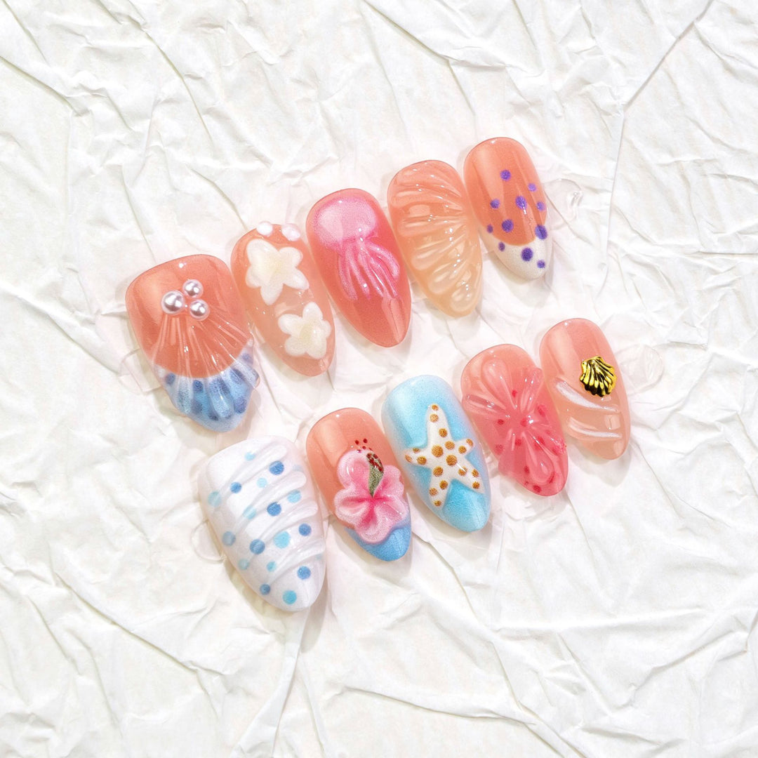 Ocean-Inspired Decorative Press-On Nail Set