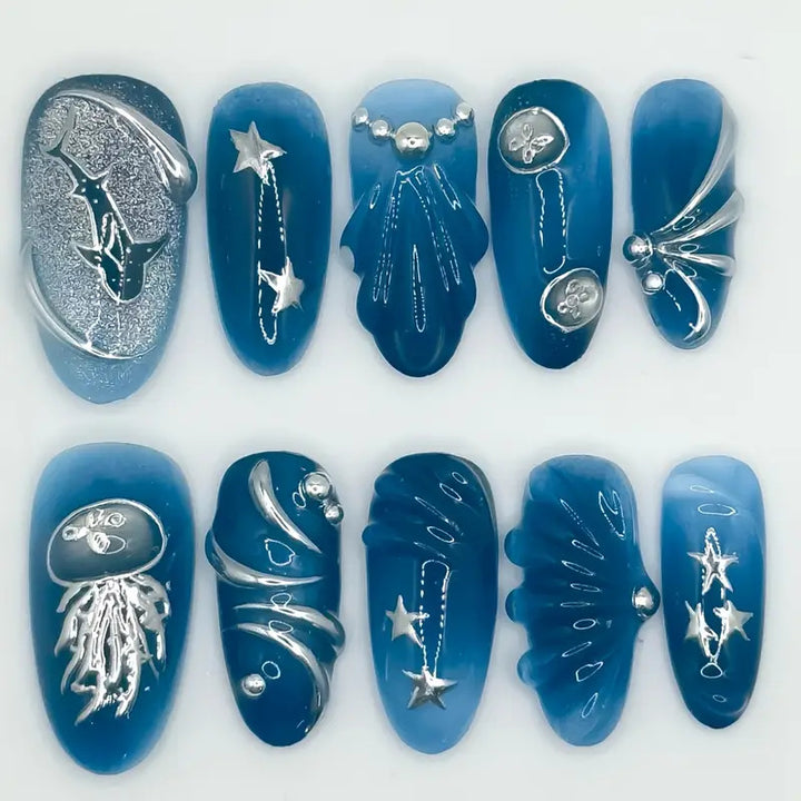 Artistic Ocean-Inspired Press-On Nail Extensions Stornfield