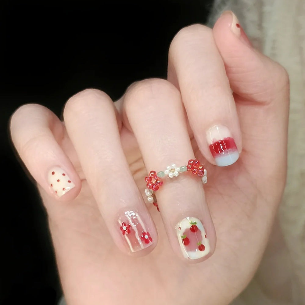 Artistic Floral and Gemstone Press-On Nail Set Stornfield