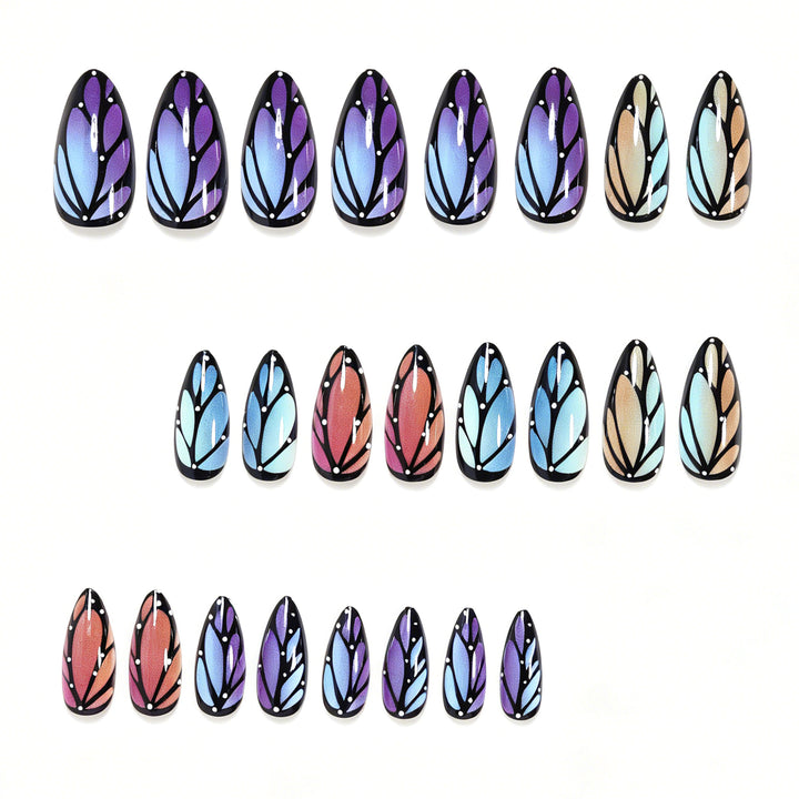Artistic Stiletto Nail Art Set with Leaf Patterns Stornfield