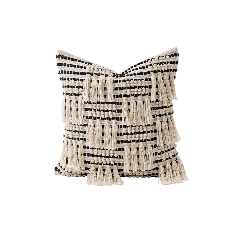 Woven decorative cushion cover with hand-tufted tassels and concealed zipper Stornfield