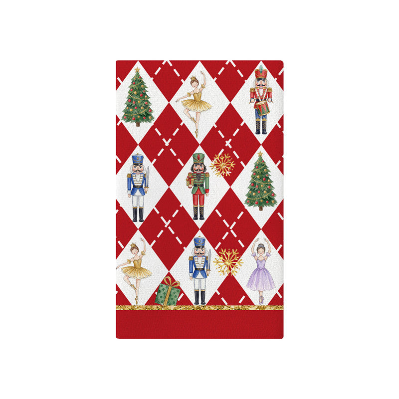 Festive Cotton-Linen Kitchen Tea Towel with Christmas Tree Print and Buffalo Check Border
