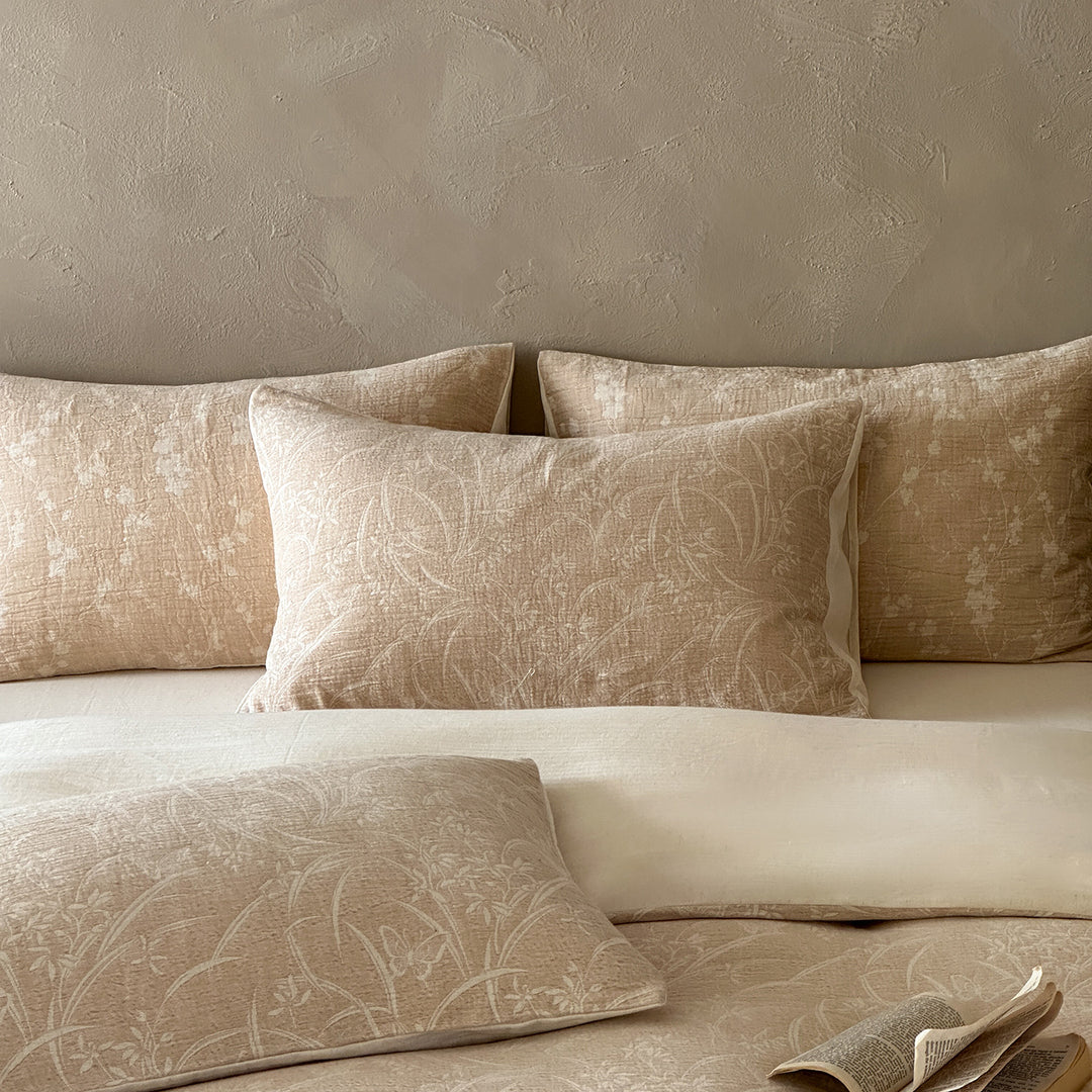 Jacquard Washed Linen-Cotton Duvet Cover Set with Decorative Pillow Shams