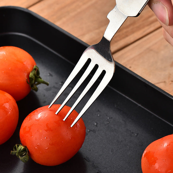 folding stainless steel camping cutlery set with textured grip locking hinge and compact travel clip Stornfield