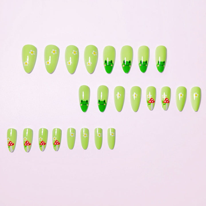 Artificial nails with cute frog and flower design Stornfield
