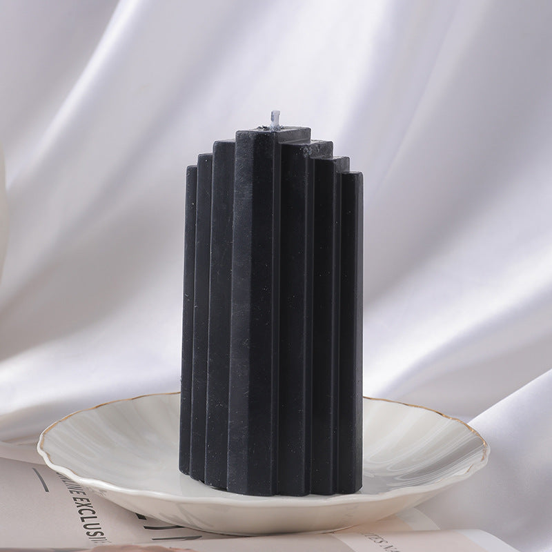 Ribbed Sculptural Pillar Candle with Vertical Fluted Profile