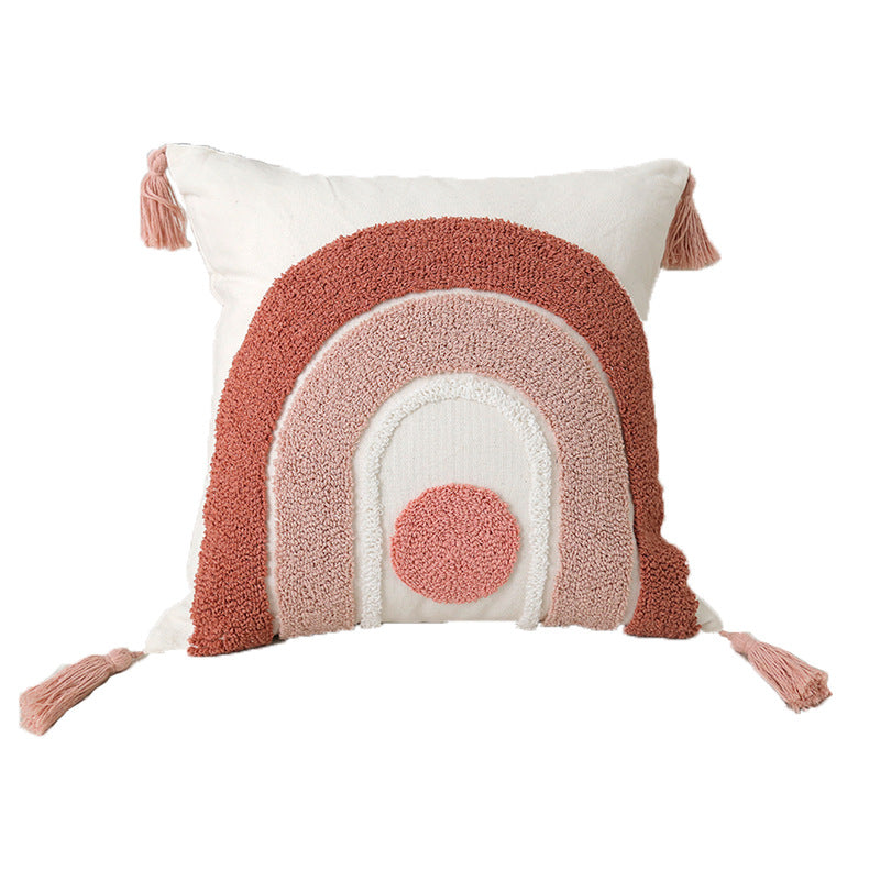 Tufted Rainbow Tassel Throw Cushion