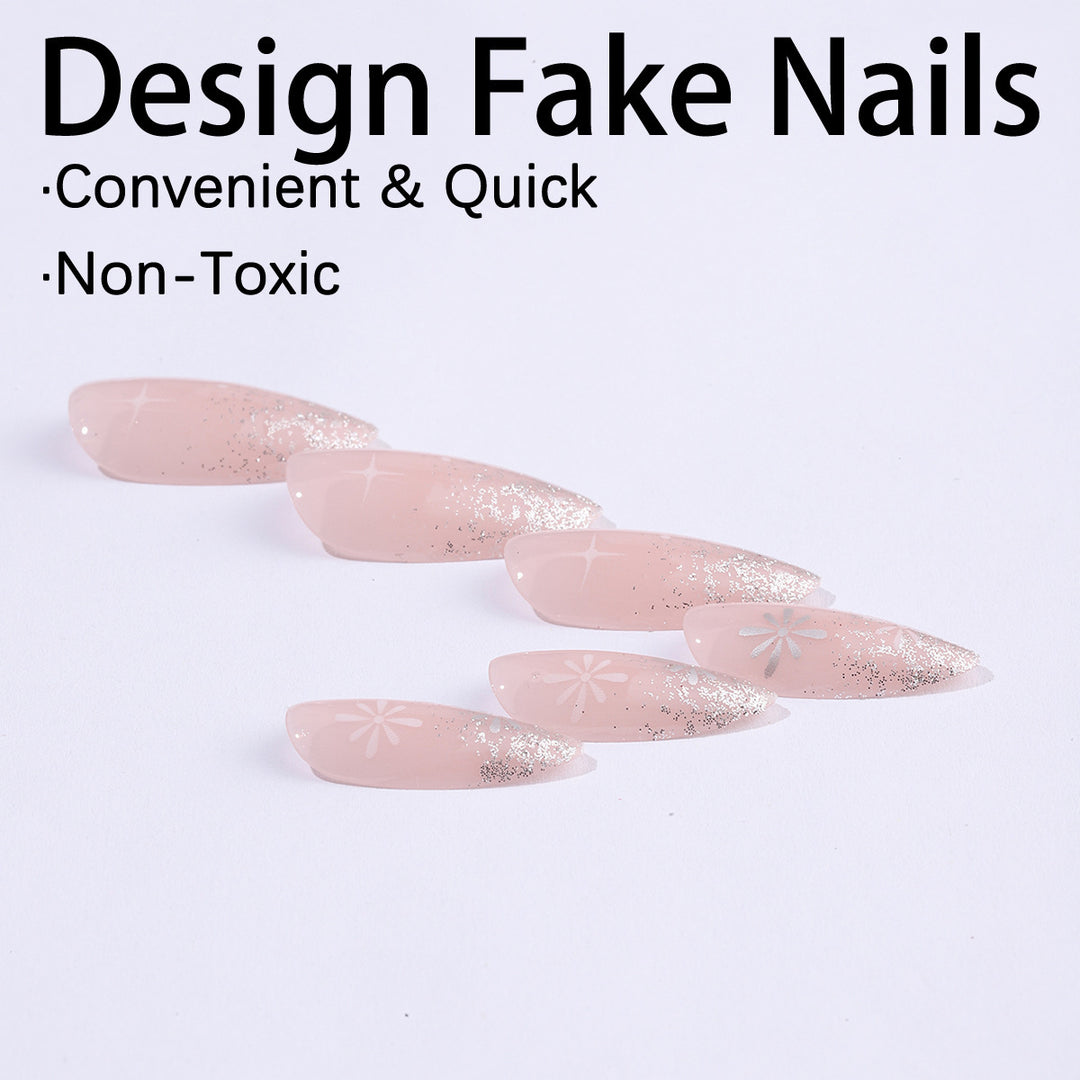 Nail art set with elegant glitter French design and artistic embellishments Stornfield