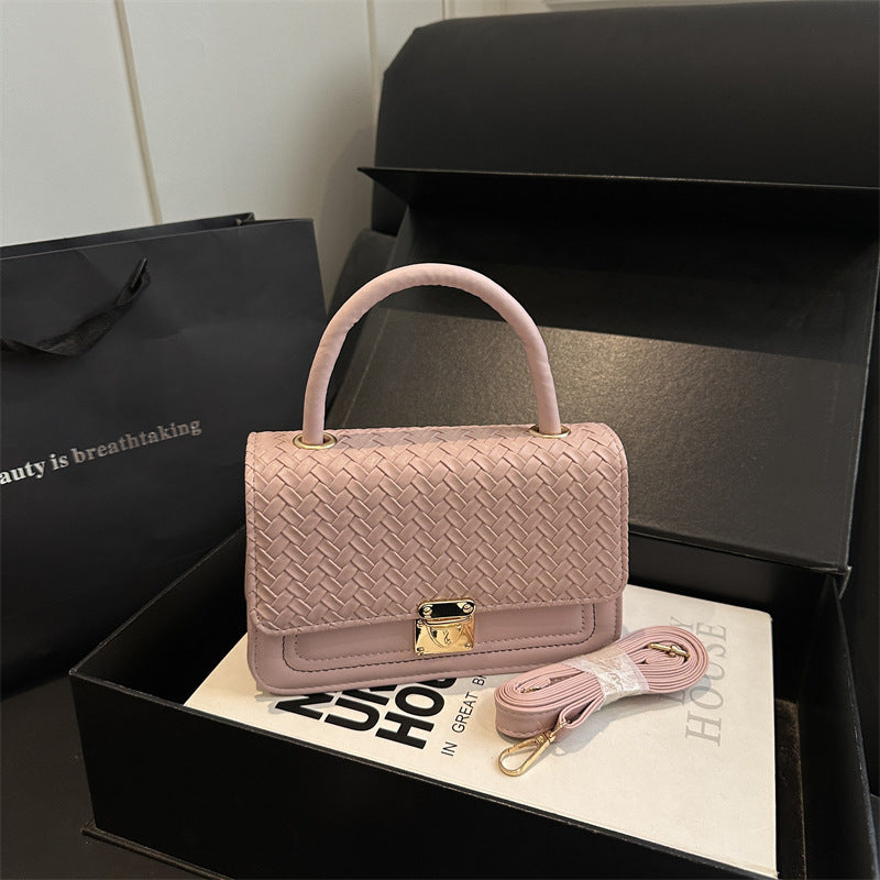Woven Leather Handheld Satchel