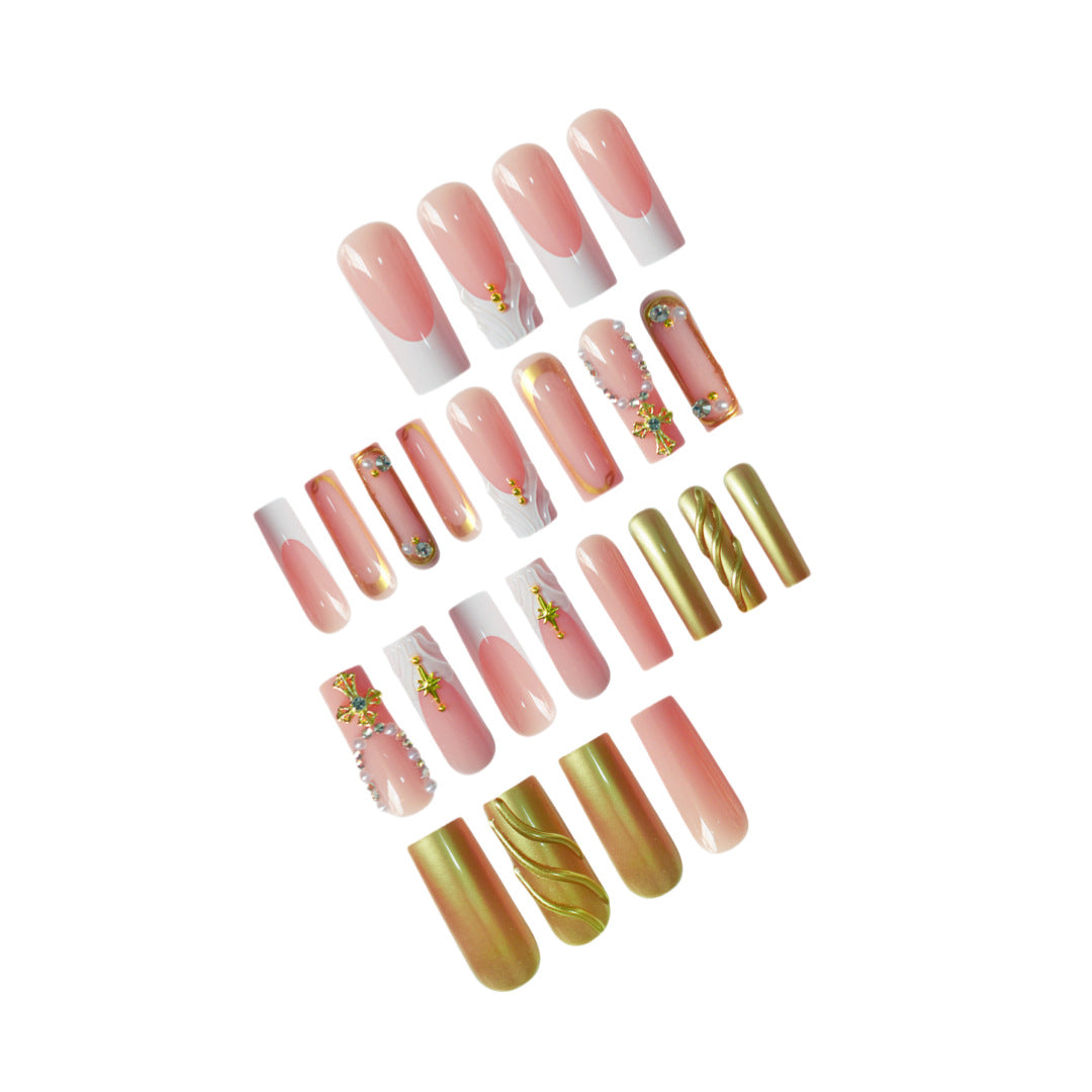 Luxury 3D Decorative Press-On Nails with Gem Accents Stornfield