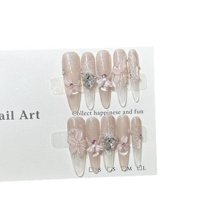 Decorative Press-On Nail Art Set with Floral and Gemstone Accents Stornfield