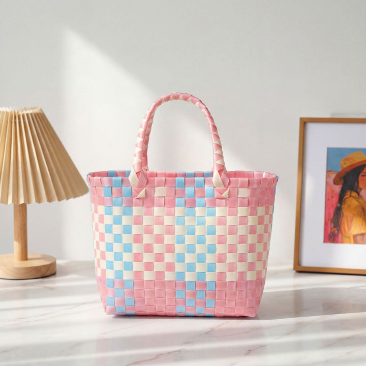 Handwoven basket bag with modern structural pattern Stornfield