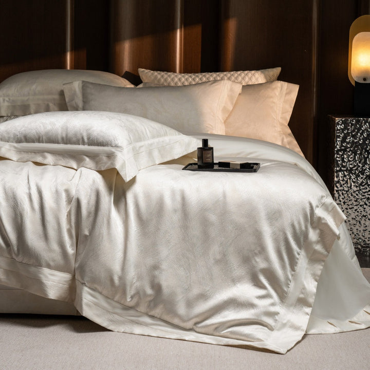 Silk-Feel Satin Duvet Cover Set with Flanged Border and Pillow Shams