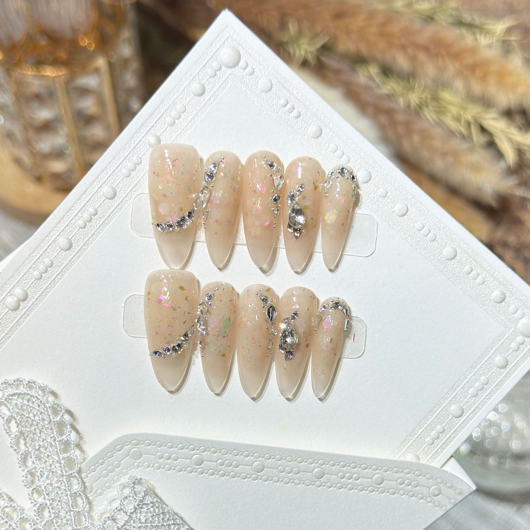 Glittery Rhinestone-Accent Press-On Nails