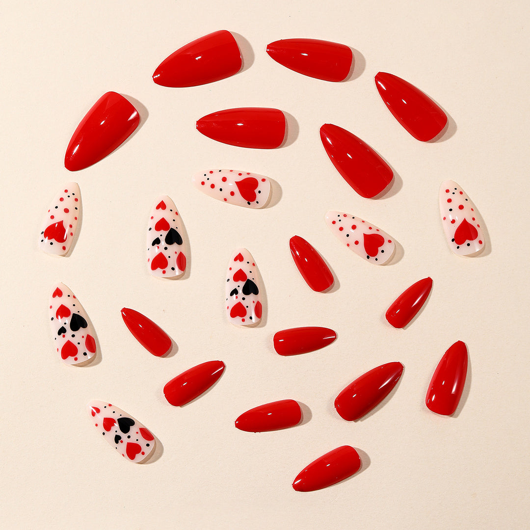Heart-Themed Stiletto Nail Art Extensions Stornfield