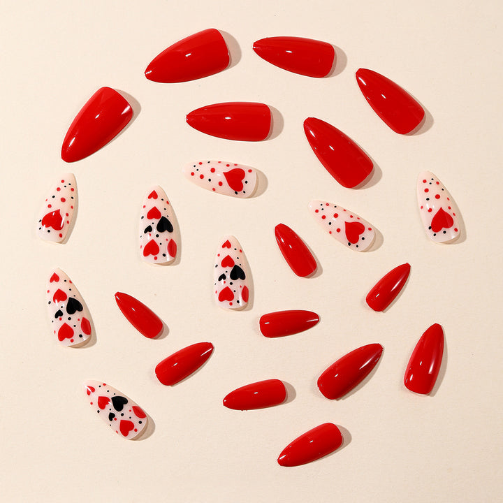 Heart-Themed Stiletto Nail Art Extensions Stornfield