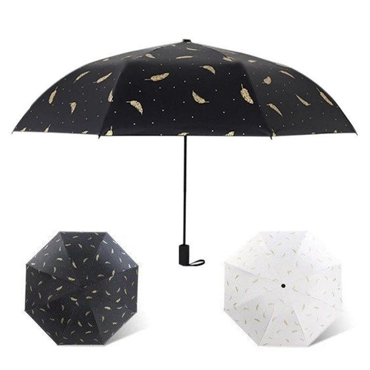 Women's Foldable Elegant Umbrella with Artistic Feather Design Stornfield