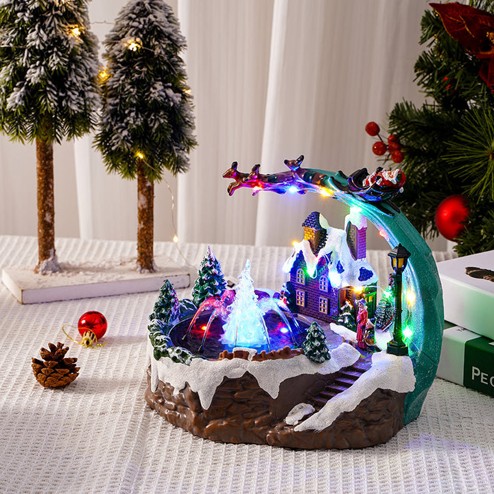 Illuminated Christmas village decoration with moving figures Stornfield