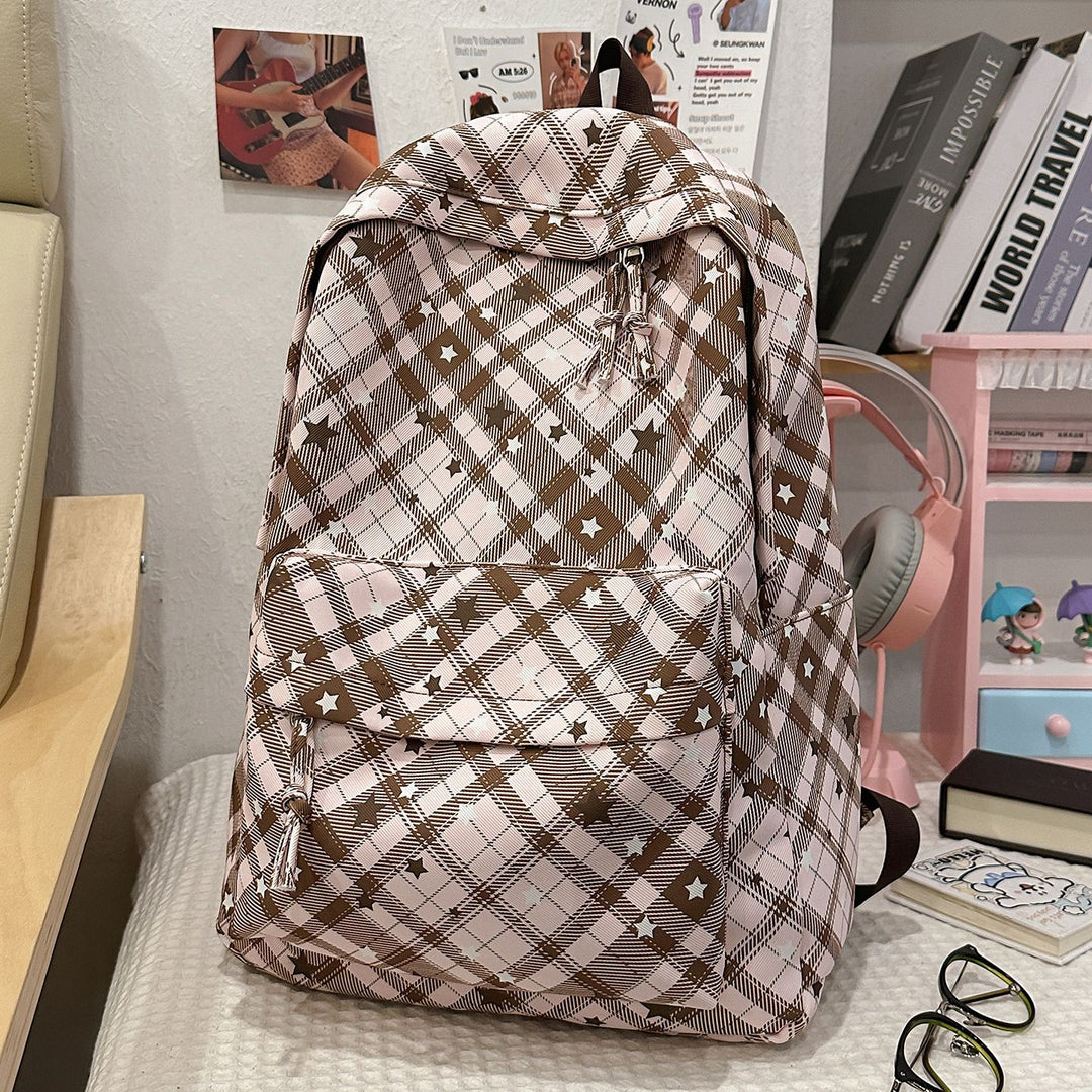 Backpack with Fashionable Check Pattern and Practical Compartments Stornfield