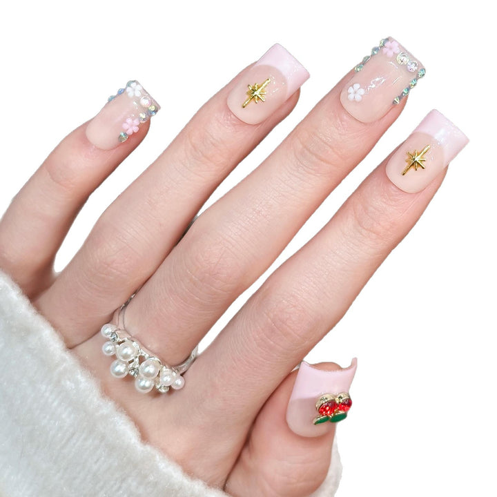 Decorative Floral and Gem Accented Press-On Nail Art Set