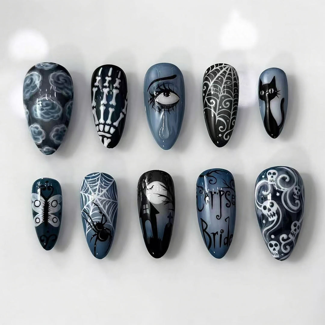 Gothic-Themed Press-On Nail Art Set