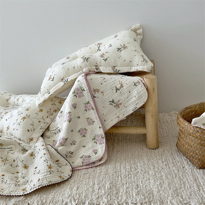 Unisex versatile muslin blanket with floral accents Stornfield