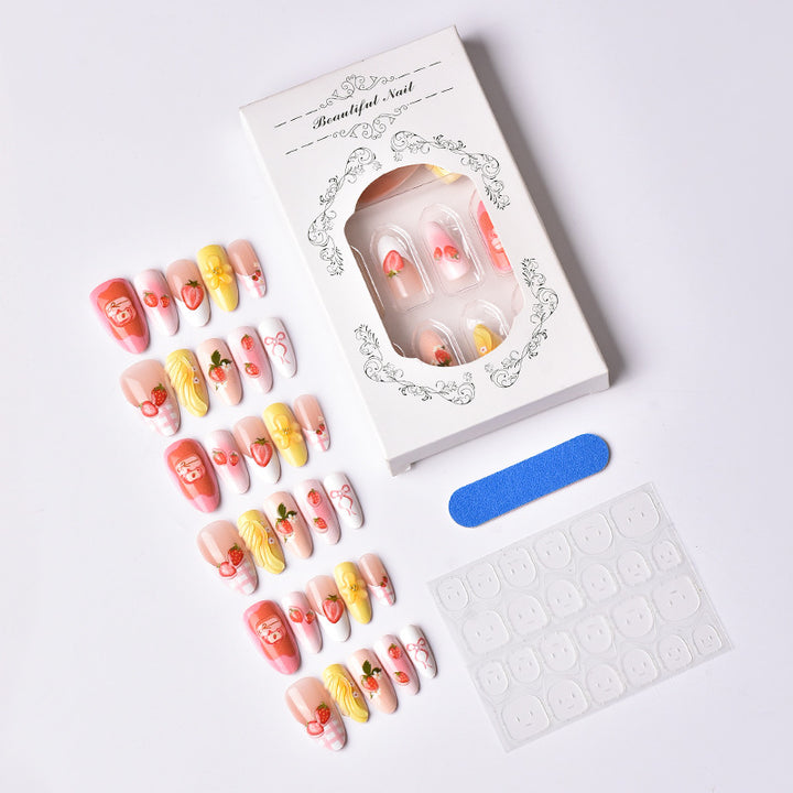 Decorative Strawberry-Themed Press-On Nail Art Set