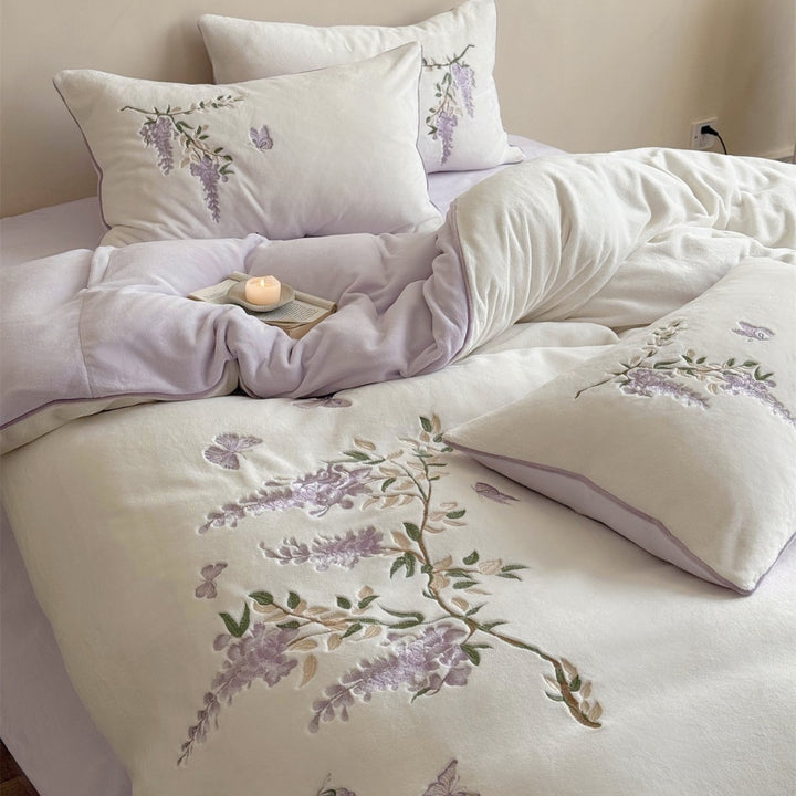 Floral Embroidered Reversible Cotton Duvet Cover Set with Pillow Shams