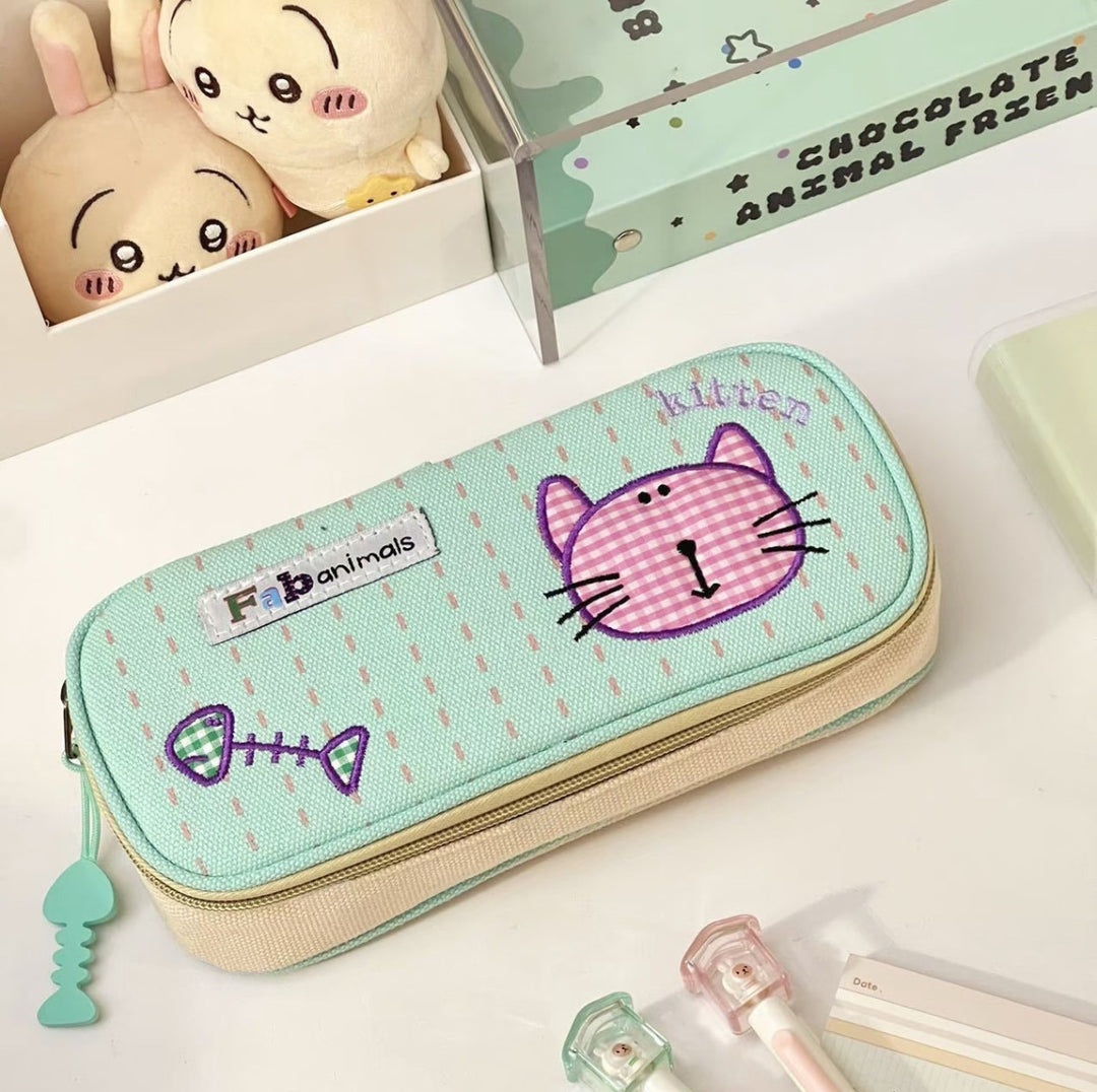 Cute Cat-Themed Zippered Pencil Case