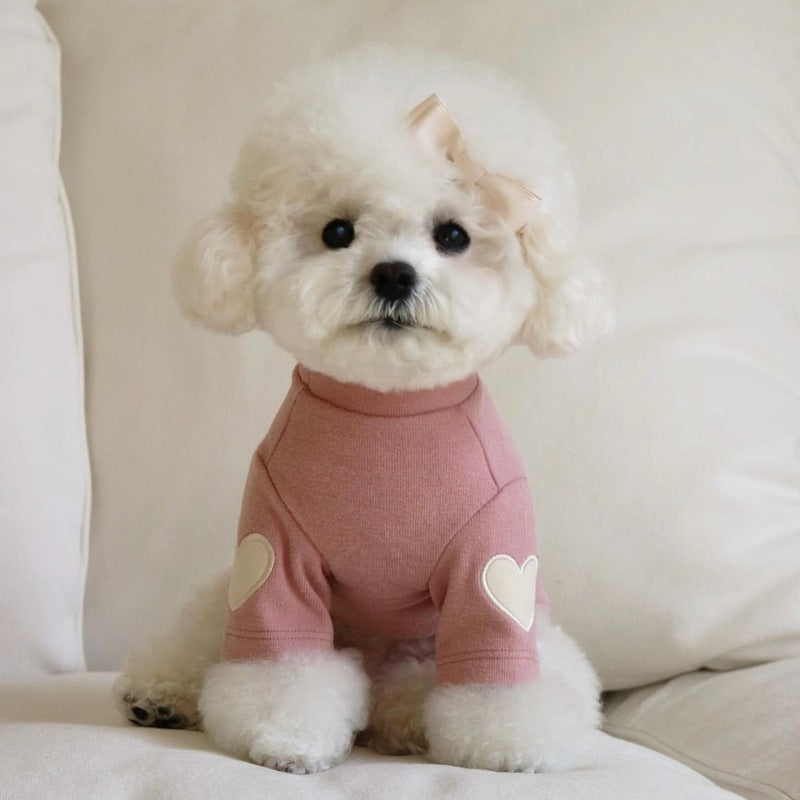 Pet Mock-Neck Ribbed Sweater with Heart El Patches