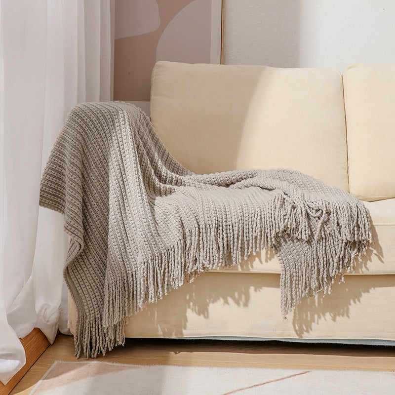 Textured Tassel Throw Blanket