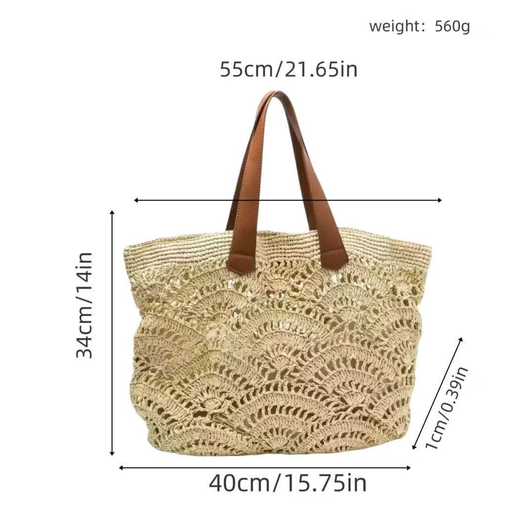 Braided beach bag with leather handles Stornfield