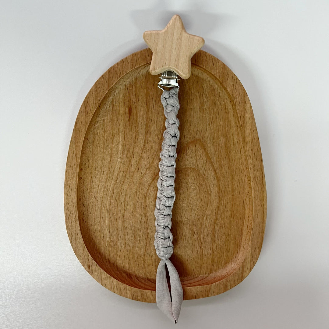 Braided Cotton Pacifier Clip with Wooden Star Safety Clamp