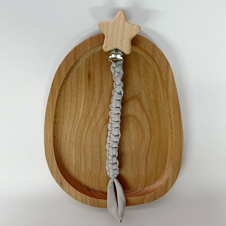 Braided Cotton Pacifier Clip with Wooden Star Safety Clamp