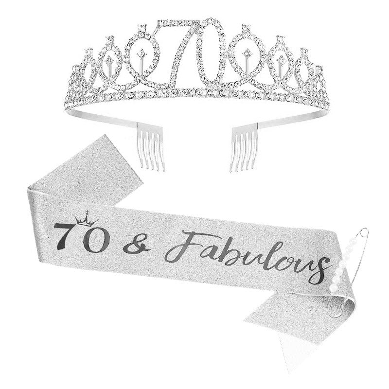 Women Crystal-Embellished Birthday Crown with Personalized Sash Stornfield