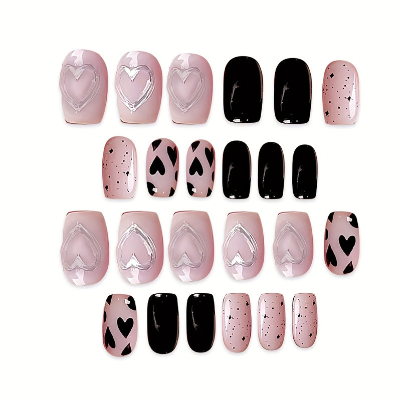 Artistic Heart-Themed Press-On Nail Set Stornfield