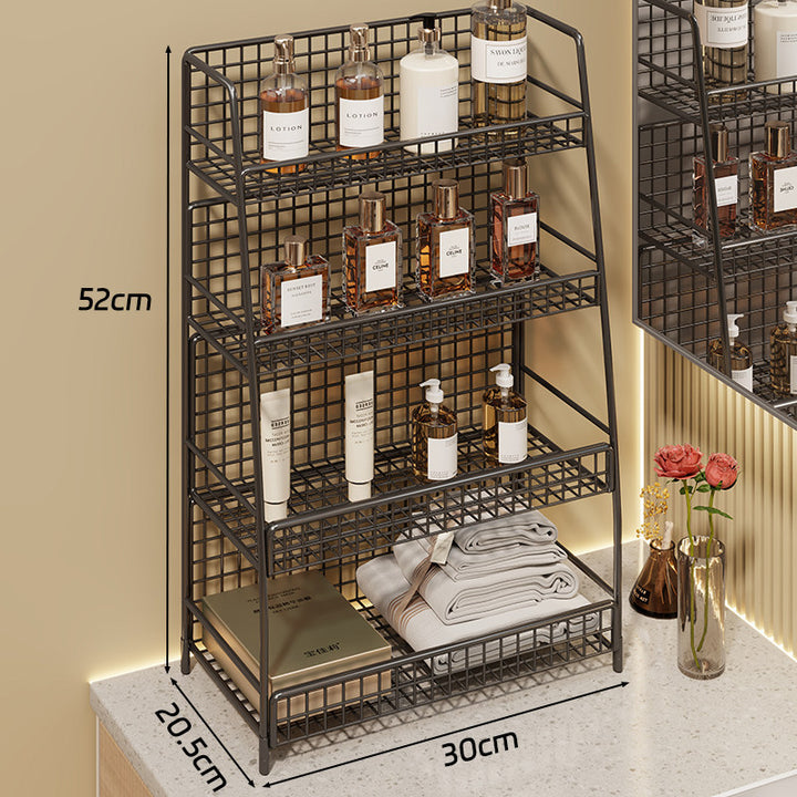 Multi-Tier Wire Grid Countertop Organizer with Angled Frame and Ventilated Mesh Shelves