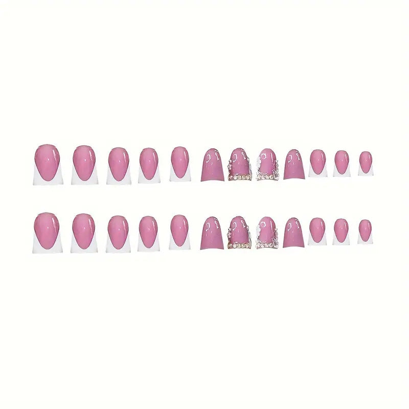 Elegant French Tip Press-On Nail Art with Rhinestone Accents Stornfield