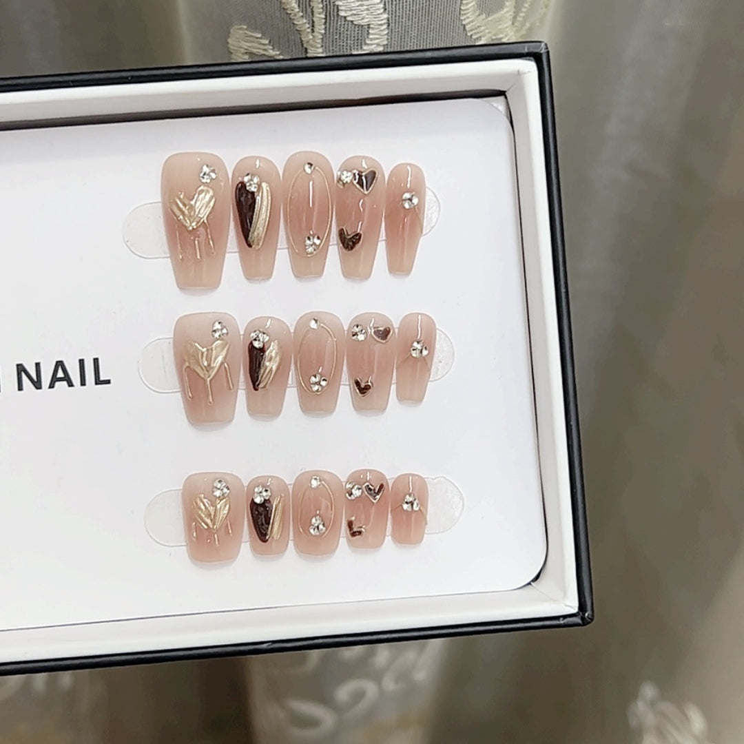 Artistic Floral Nail Art Set with Rhinestones Stornfield