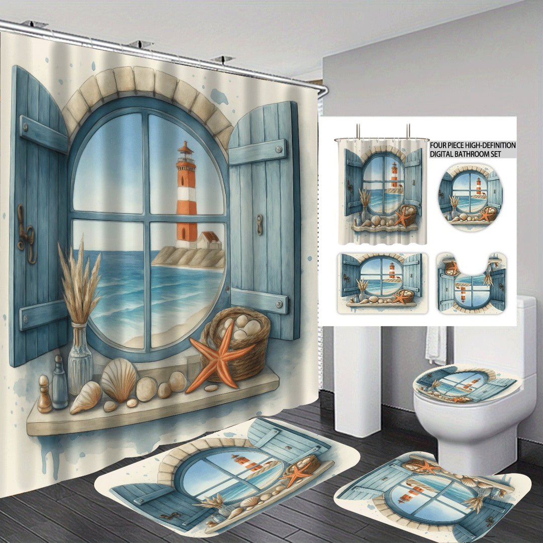 Coastal Lighthouse-Themed Four-Piece Bathroom Set Stornfield