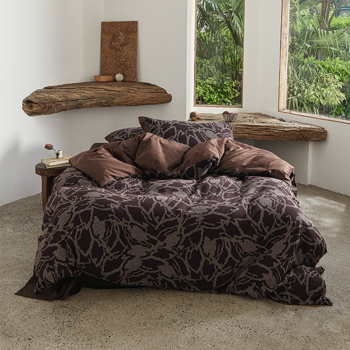 Luxury Jacquard Duvet Cover Set Reversible Cotton-Linen Blend