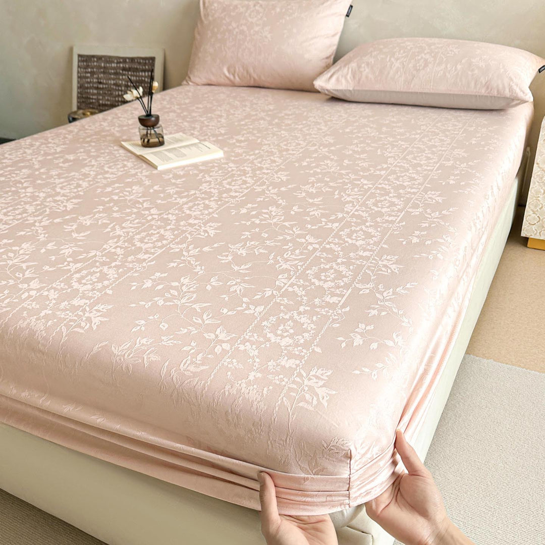 Deep-Pocket Stretch Velvet-Texture Fitted Sheet with All-Around Elastic Skirt