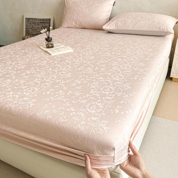Deep-Pocket Stretch Velvet-Texture Fitted Sheet with All-Around Elastic Skirt
