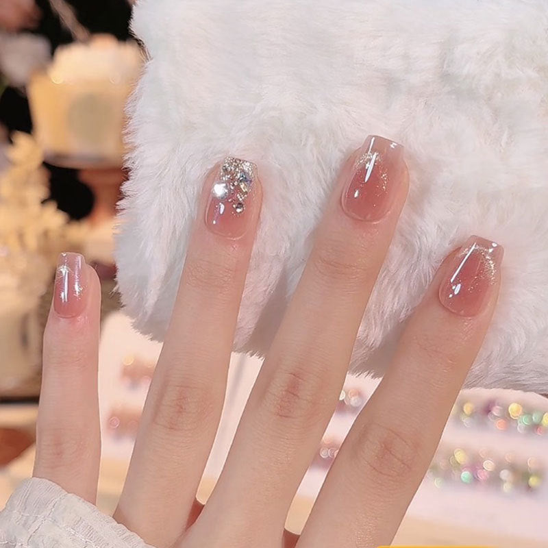 Premium Press-On Nail Set with Rhinestone Accents