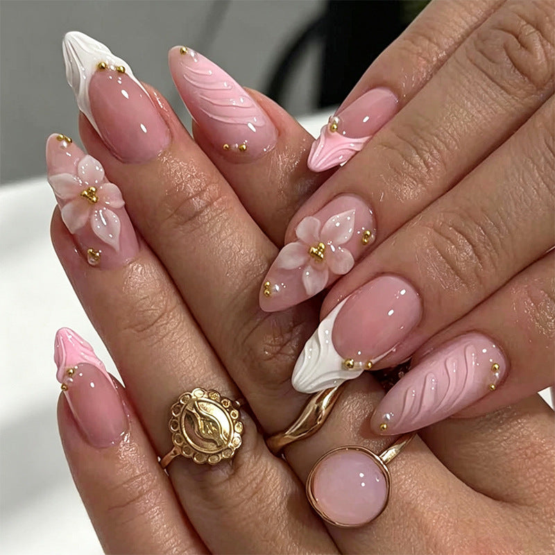 Artificial nail set with filigree floral design and elegant glitter Stornfield